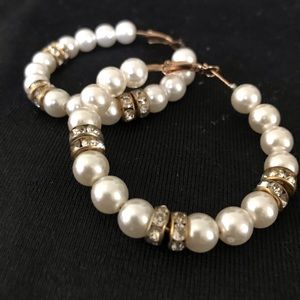Pearl and Diamond Rhinestone Hoops